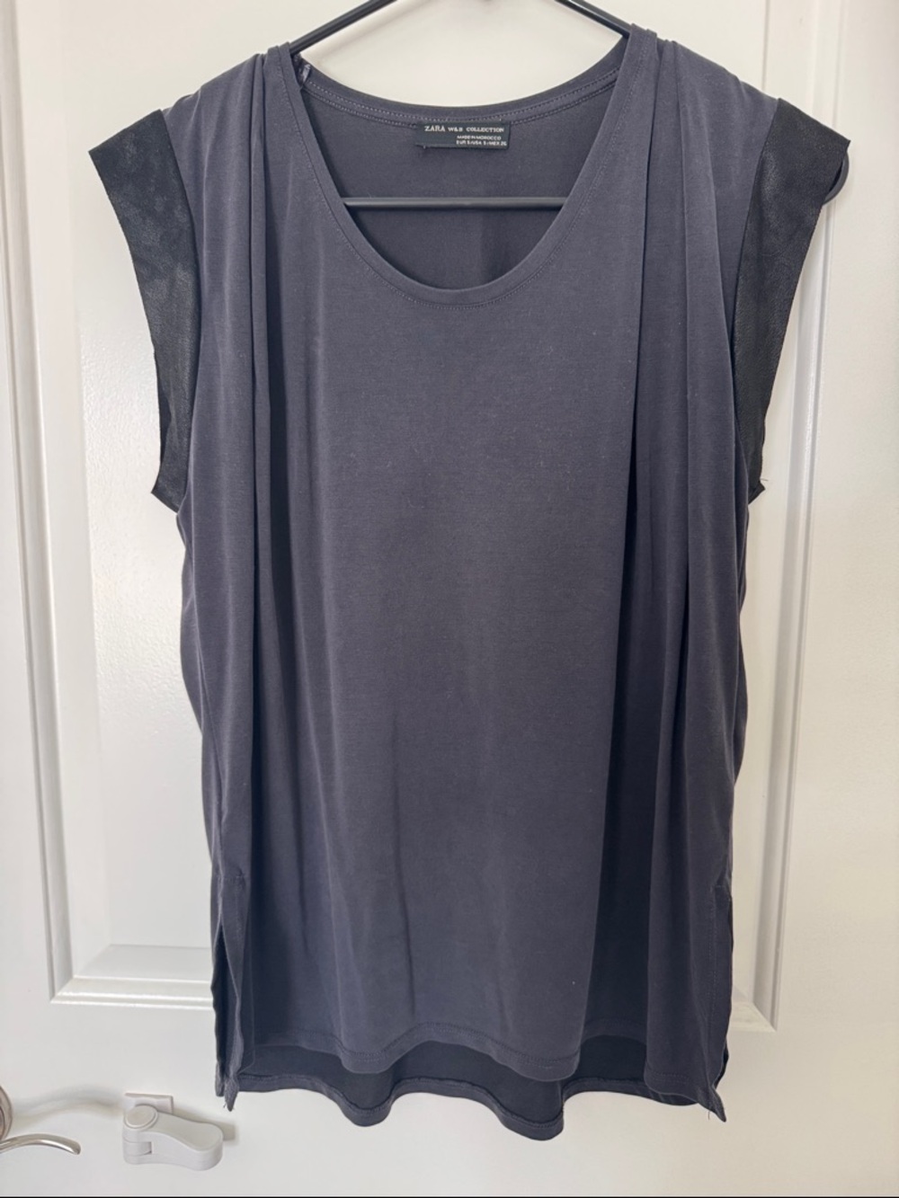Zara Dark Charcoal Draped Sleeveless Tank Top